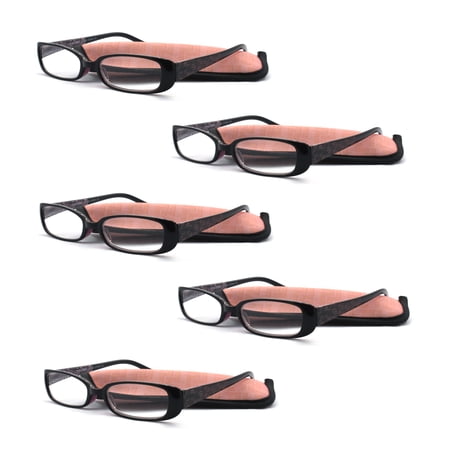 EYE ZOOM 5 Pack Plastic frame Fashion Design Reading Glasses with Pouch for Women (Pink, Strength: +2.00)