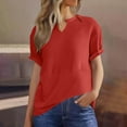 thumbnail image 6 of Blczomt Short Sleeve Plus Size Blouses for Curvy Women Summer Red Waffle Knit Tees Notch V Neck Cute Dressy,XXL, 6 of 9