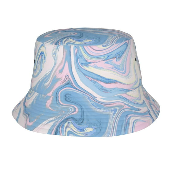 TEQUAN Foldable Polyester Adult Bucket Hat Pink Blue Liquid Texture Prints Sun Beach Fishing Outdoor Cap Unisex