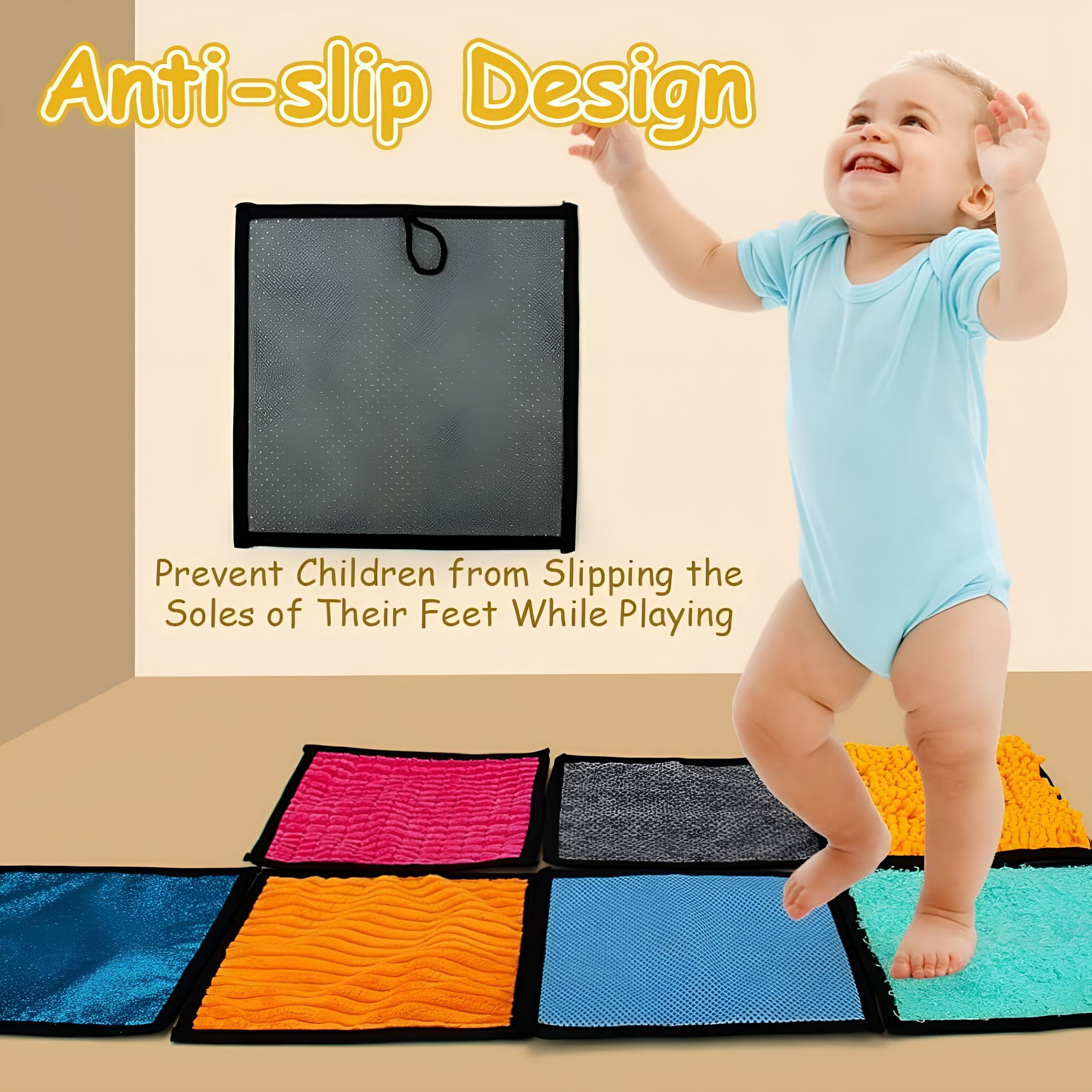 CYFW 16Pcs Multi Texture Sensory Play Mat for Soft Machine Washable Activity Pad Early Development Haptic Exploration Portable Development Pad