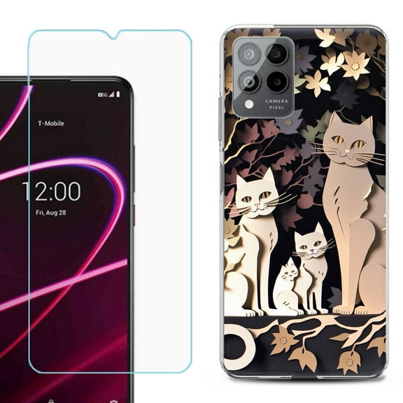 OneToughShield ® for T-Mobile Revvl 6x Pro 5G Shockproof Fashion Phone Case, with Tempered Glass Screen Protector - Cat Craft