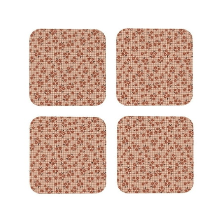 

Tideii fall flower plaid for Leather Coasters 4 Pieces Anti-fouling and Anti-scalding Decorative Coasters Suitable for Restaurants Kitchens Coffee Shops-Square