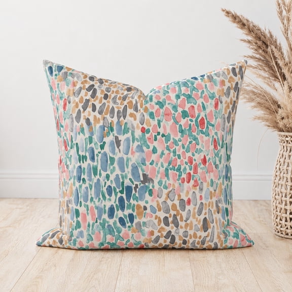 Colorful Watercolor Spot Print Throw Pillow Cover – Decorative Square Cushion Cover, 18x18, 20x20, 24x24 Inch, Machine Washable