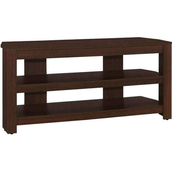 Pemberly Row 42" Contemporary Wooden Open Corner TV Stand Console in Cherry