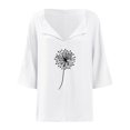 thumbnail image 4 of Gibobby Camiseta con cuello en V para mujer Camisas con cuello en V y estampado diente león para mujer, blusa manga corta algodón y lino, blusas informales hol(Blanco,XL), 4 of 5