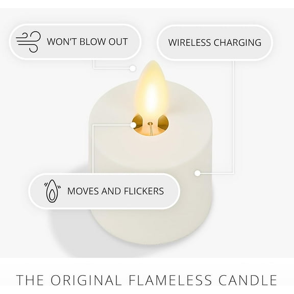 Flameless Tealights Rechargeable LED Set of 2 1.5" x 2.1", Battery Operated Moving Flame w/USB Charging Base, Indoor Safe Decorative Lights