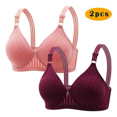 GERsome Women s Pack of 2 Assorted Color Push Up Wireless Bra Padded T Shirt Bras No Underwire Plunge Bralette Full Coverage 2PC#Pink/Red M