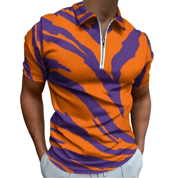 Purple And Orange Tailgate Swag Claw Marks Men Zipper T-shirt Summer Casual Short Sleeve T-shirt Top