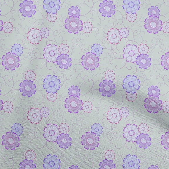 oneOone Polyester Spandex Light Blue Fabric Floral Fabric For Sewing Printed Craft Fabric By The Yard 56 Inch Wide