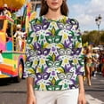 thumbnail image 4 of Xuyuer Mardi Gras Printed Shirt - Ladies' 3/4 Sleeve Crewneck Top for Festival Celebrations, Carnival Themed Parties, Vibrant Holiday Seasonal Fashion & Eye-Catching Parade Ready Apparel, 4 of 9