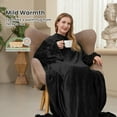 thumbnail image 7 of Winthome Flannel Wearable Blanket Large Soft Fleece TV Throw Wrap Robe Blanket with Sleeves Comfy Warm Full Body Black 55''X 67'' inch Black, 7 of 7