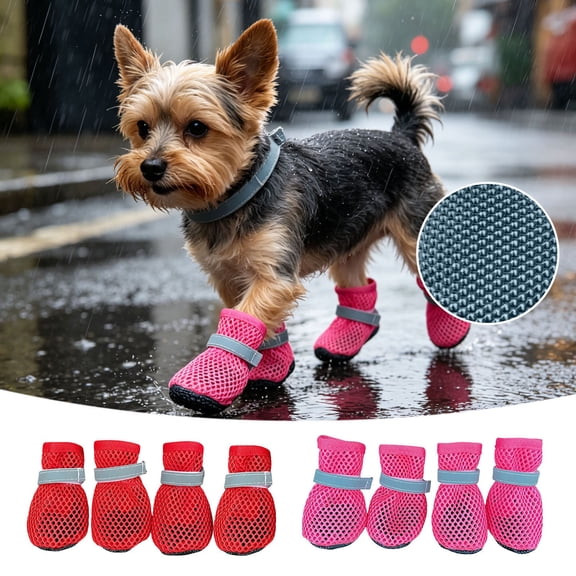 Dog Boots for Outdoor Walking Slip-On Pet Shoes with Reflective Strips & Non-Slip Sole Breathable Mesh Footwear for Small Medium Large Dogs Hot Pink S