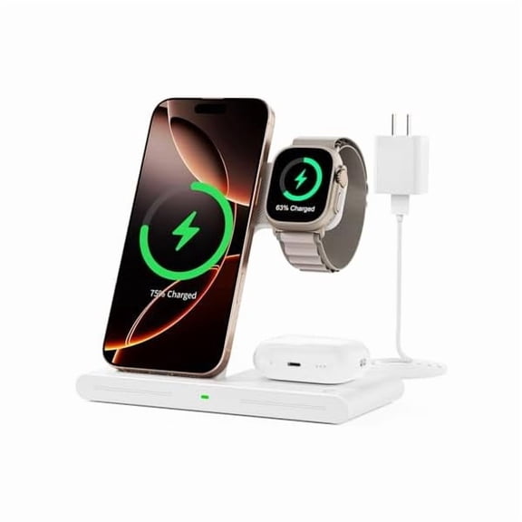 Saluqifa 2025 Wireless Charging Station, 3 in 1 Fast Max Charging for i Phone 16 15 14 13 12 Pro Max Plus, Charger Stand for Apple Watch Series & Air pods 4 3 2 Pro, Android Samsung Series