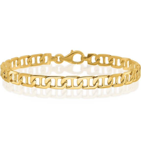 14K Solid Yellow Gold 6.5mm Anchor Mariner Link Chain Bracelet