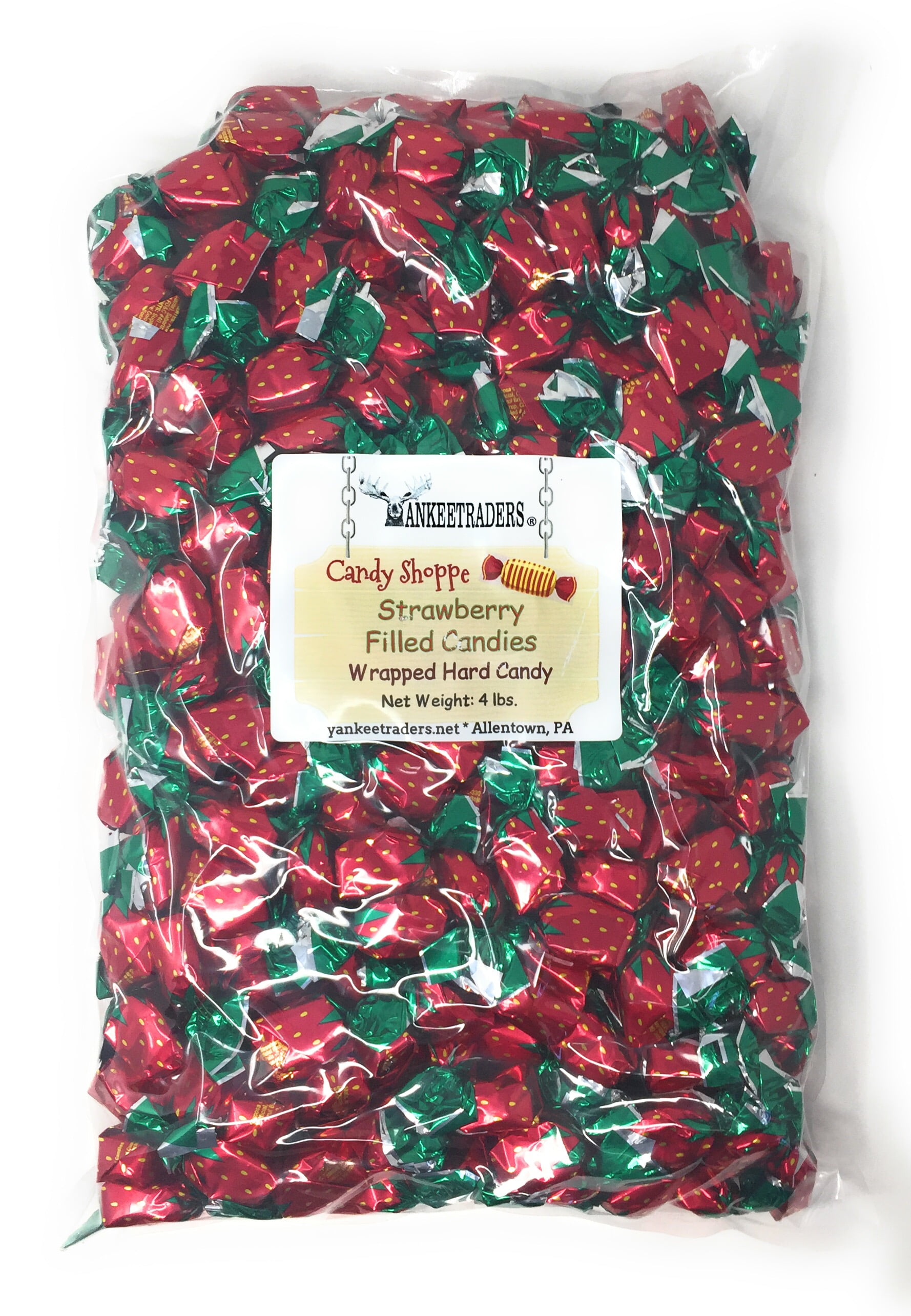 YANKEETRADERS Strawberry Filled Wrapped Hard Candy, 4 Pound Bag