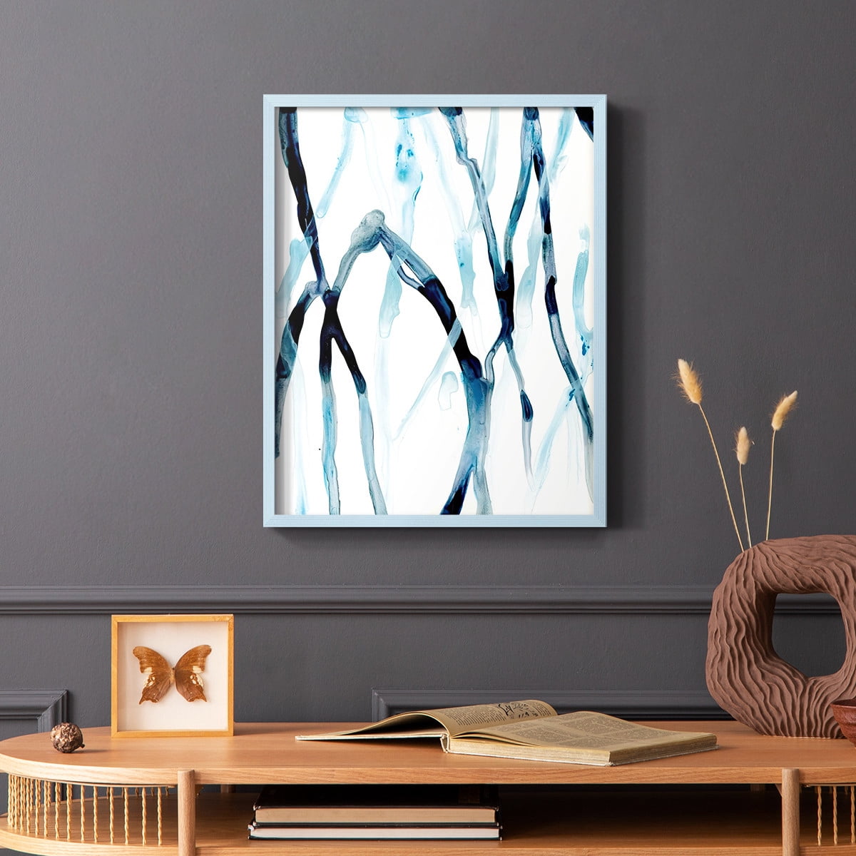 Runnel I Framed Print in Blue Solid Wood Framed Print No Nail Hanging