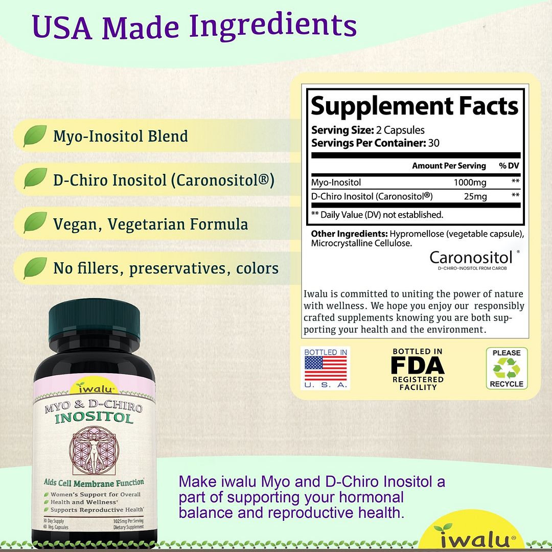Myo & D-Chiro Inositol Capsules | Hormonal & Metabolic Support for Women's Health, Insulin Sensitivity & Ovarian Wellness - 60 Vegan Capsules - NSF Certified & USA Made by Iwalu