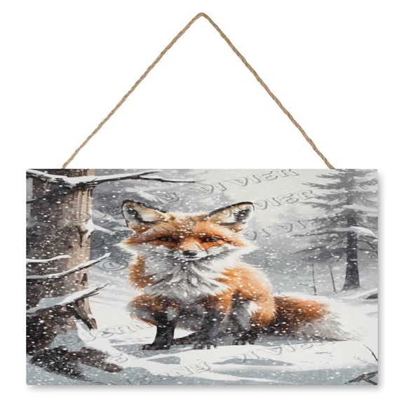 10x16 IN Square Wooden Hanging Sign - Cute Winter Fox Wood Sign for Christmas, Great for Home Decor, Perfect Gift for Holiday Gatherings and Anyone Who Enjoys Seasonal Cheer