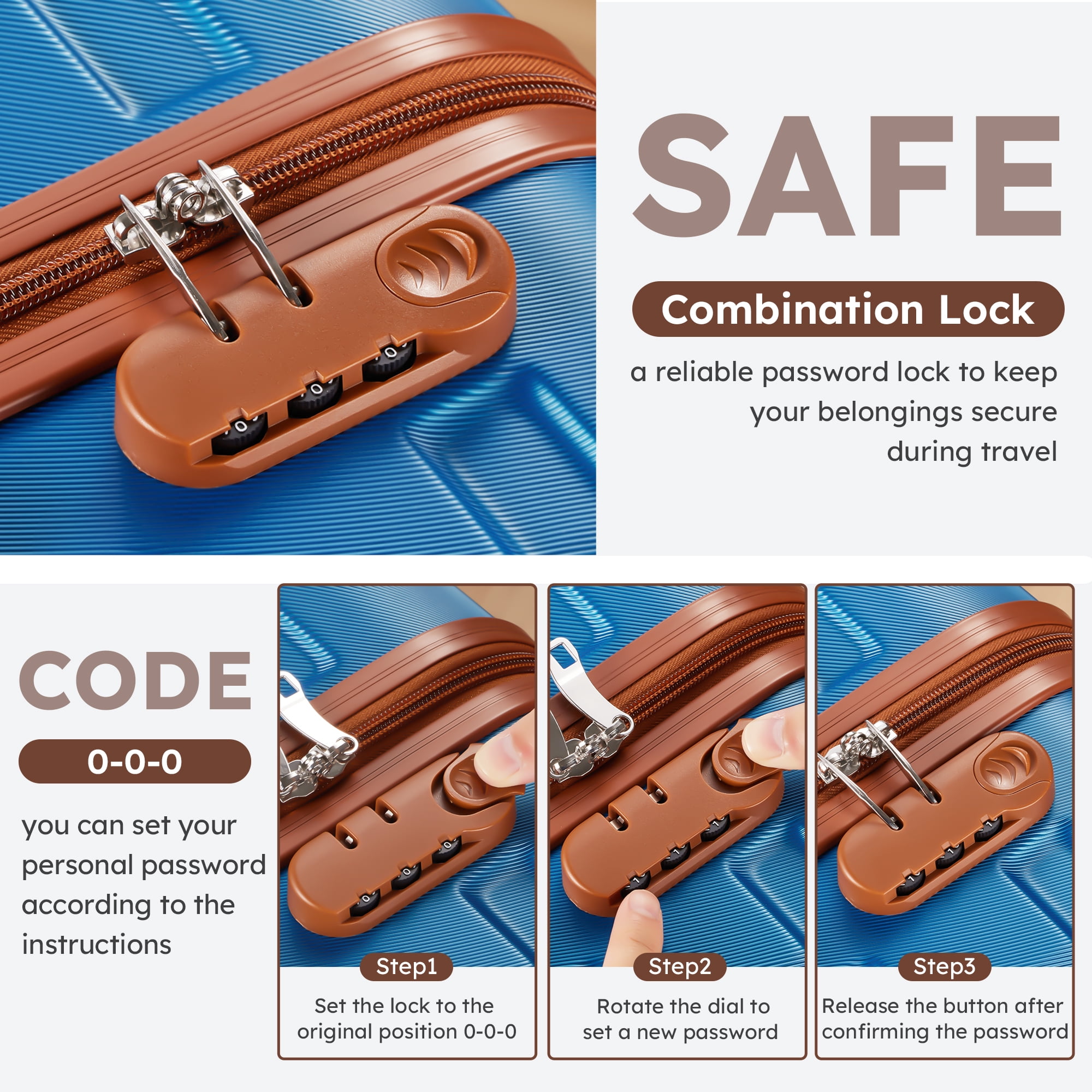 Gowill 5 Piece Luggage Sets,20/24/28 inch Hardside Lightweight ABS Suitcase With Expandable Duffle Bag (Sky Blue Tan)