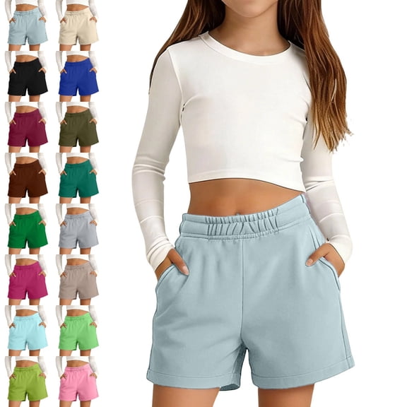 UJNDER Girls Running Shorts Loose Fit Athletic for Play and Sports Comfortable Elastic Waist Breathable Soft Casual Short Pants Sweatpant Shorts Mint Green,7-8 Years