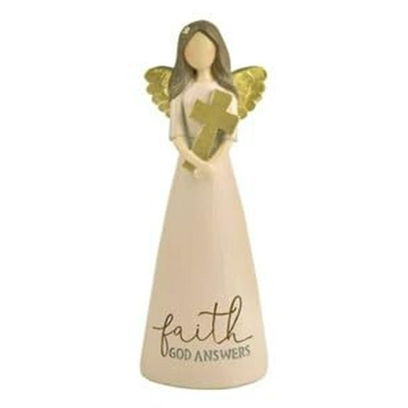 Blossom Bucket Faith God Answers Cross Soft Cream 6 inch Resin Stone Collectible Angel Figurine