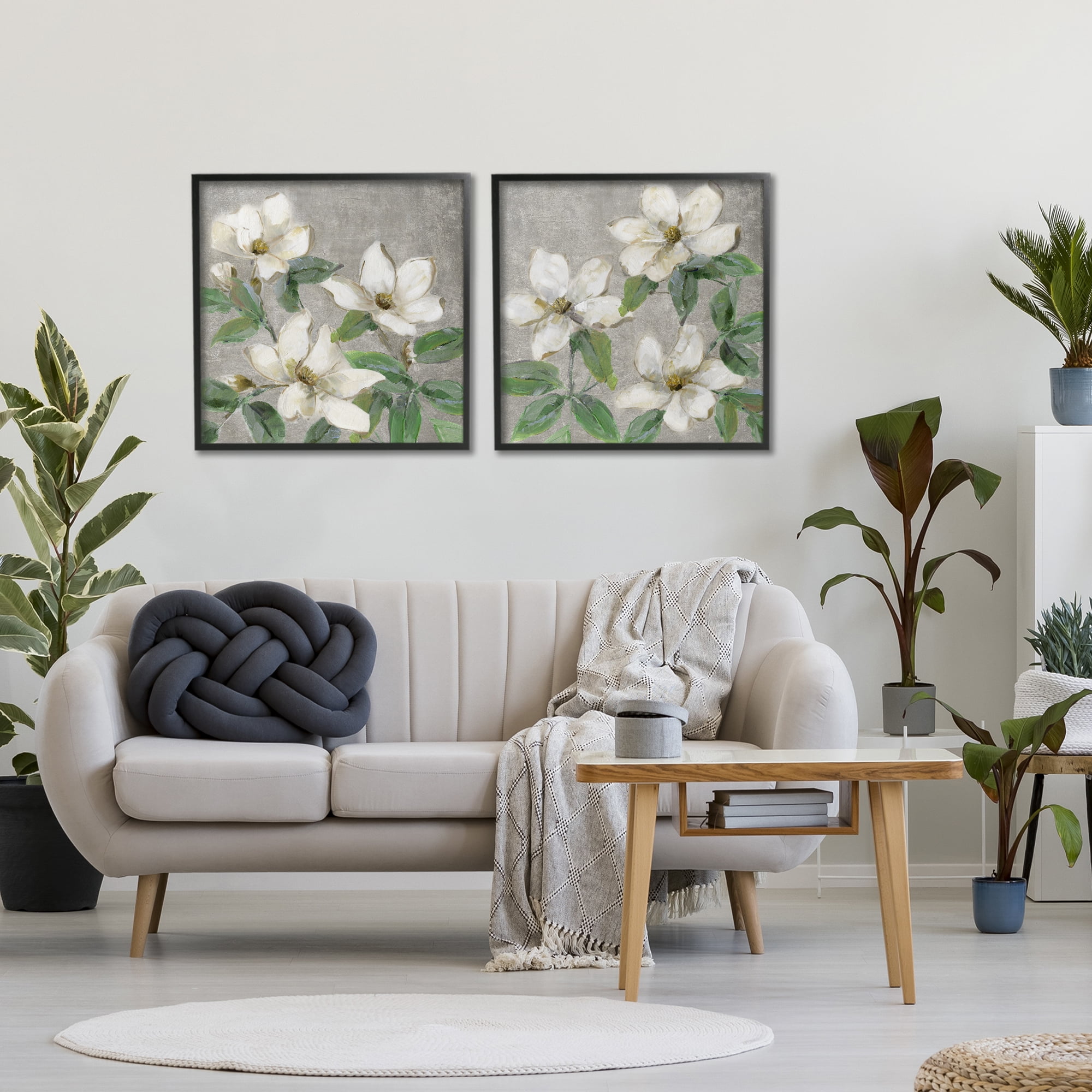 Stupell Industries Blooming Ivory Magnolias 2 Piece Black Framed Giclee Art Set, design by Sally Swatland