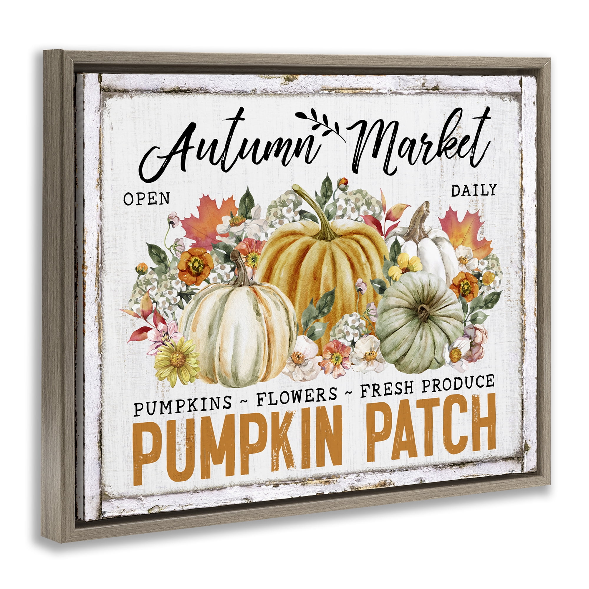 Stupell Industries Rustic Autumn Market Holiday Painting Brown Floater Framed Canvas Art Prints Wall Art, 21 x 17