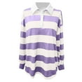 thumbnail image 5 of XIAOCHA Women's Long Sleeve Striped Flip Collar T-Shirt Casual Loose Fit Comfortable Basic Top For Fall Winter Daily Wear, 5 of 5