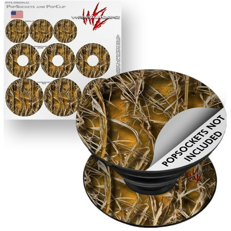 Decal Style Vinyl Skin Wrap 3 Pack for PopSockets WraptorCamo Grassy Marsh Camo Orange (POPSOCKET NOT INCLUDED) by WraptorSkinz