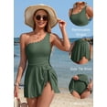 thumbnail image 3 of Asoul Scalloped One Shoulder One Piece Swimsuit Womens Tummy Control Bathing Suit with Skirt Tie Knot Cute Swimwear, 3 of 11