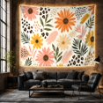 thumbnail image 6 of Coral Pink and Orange Daisies on Pale Blue, Whimsical Abstract for Flower Lovers, Botanical Wall Art, Housewarming Gift, Tapestry Wall Hanging for Bedroom and Studio, 6 of 7