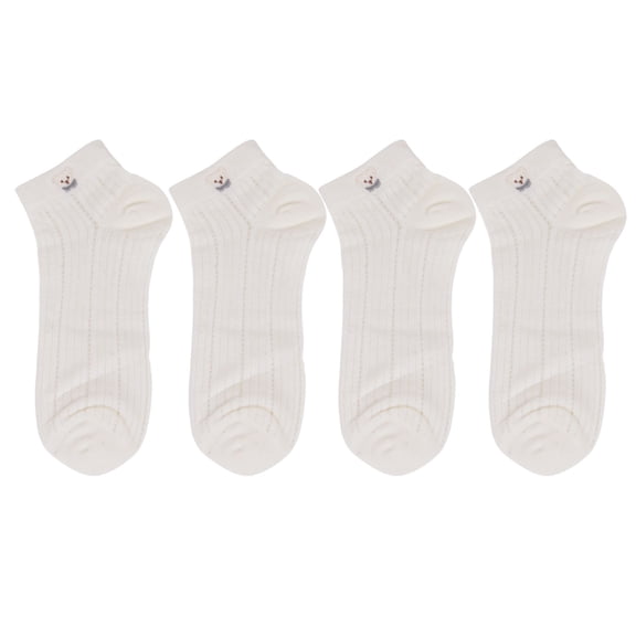 4 Pairs Women's Ankle Mesh Socks with Bear Embroidery Lightweight Breathable Knit and Elastic Cuffs - 4 pairs-E