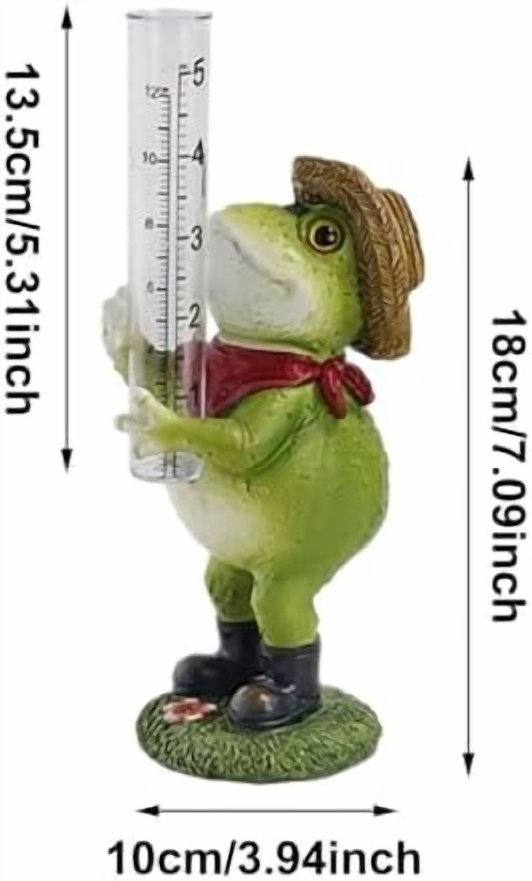 Resin Frog Rain Gauge with Glass Tube, Outdoor Yard Garden Decor