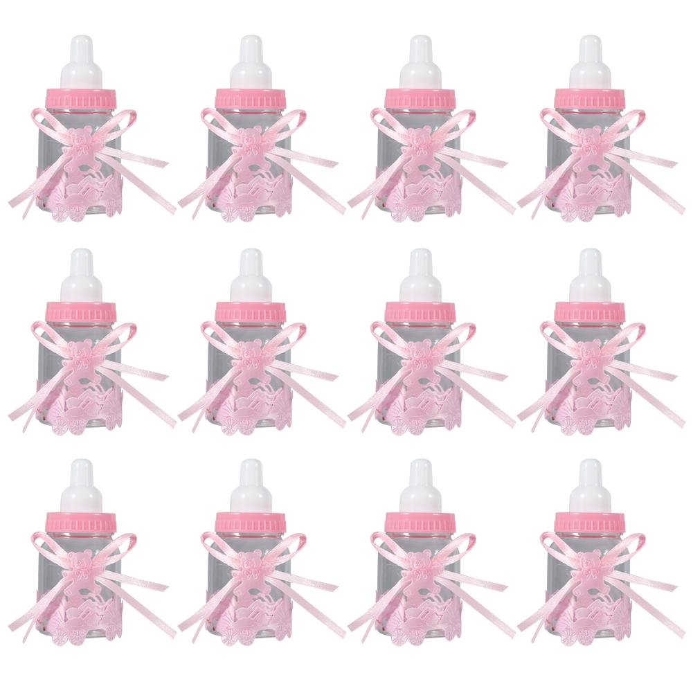 Lot De 12 Bouteilles Bonbons Baby Shower + Autocollants Genre - Décoration Rose Et Bleu