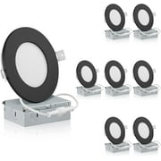 QPlus 4inch LED Recessed Lights, Aluminum Body, Warm White, Dimmable, 3000K, 8 Pack (Detachable Black Trim)