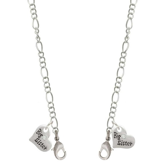 Silvertone Small ''Big Sister'' Heart with Clear Crystal Silvertone Face Mask Necklace