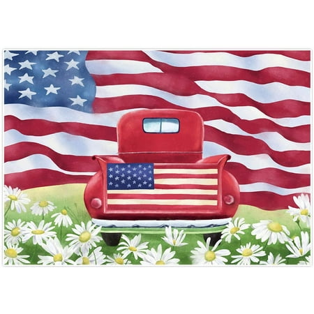 4th of July Independence Day Theme Backdrop American Flag Floral Car Photography Background Baby Children Veterans Patriotic National Memorial Party Decor Banner 7x5ft Photo Booth Props