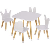 UTEX Kids Table with 4 Cute Chairs Set, White