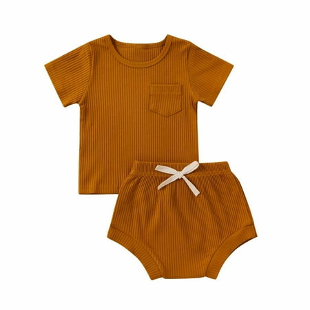 

Pejock Infant Toddler Baby Girls Boys Clothes Outfits Shirt Short Sets Summer Stripe T-shirt Short Sleeve Shorts 2 Piece Set Multi- Style for 2-3Years