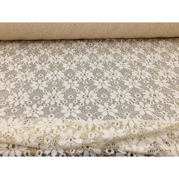 Embroidered Stretch Lace Apparel Fabric Sheer Floral Seashell Off White FF510