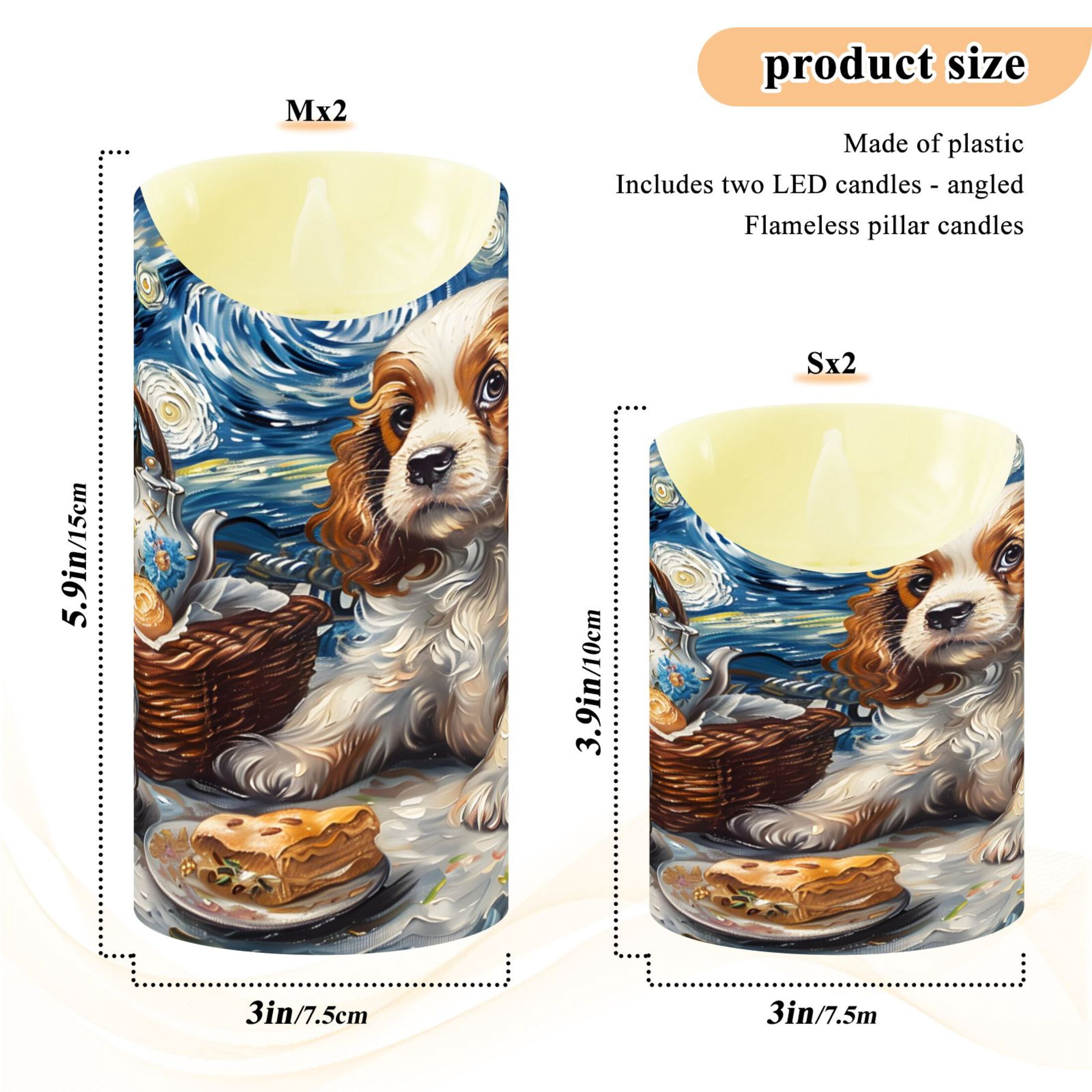 Cavalier King Charles Dog Flameless Candles 2 PCS with Remote Realistic Moving Flame LED Tapered Pillar Set for Home Decor