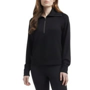 Danskin Women's Luxe Half Zip Pullover Top (US, Alpha, Large, Regular, Regular, Black Salt)
