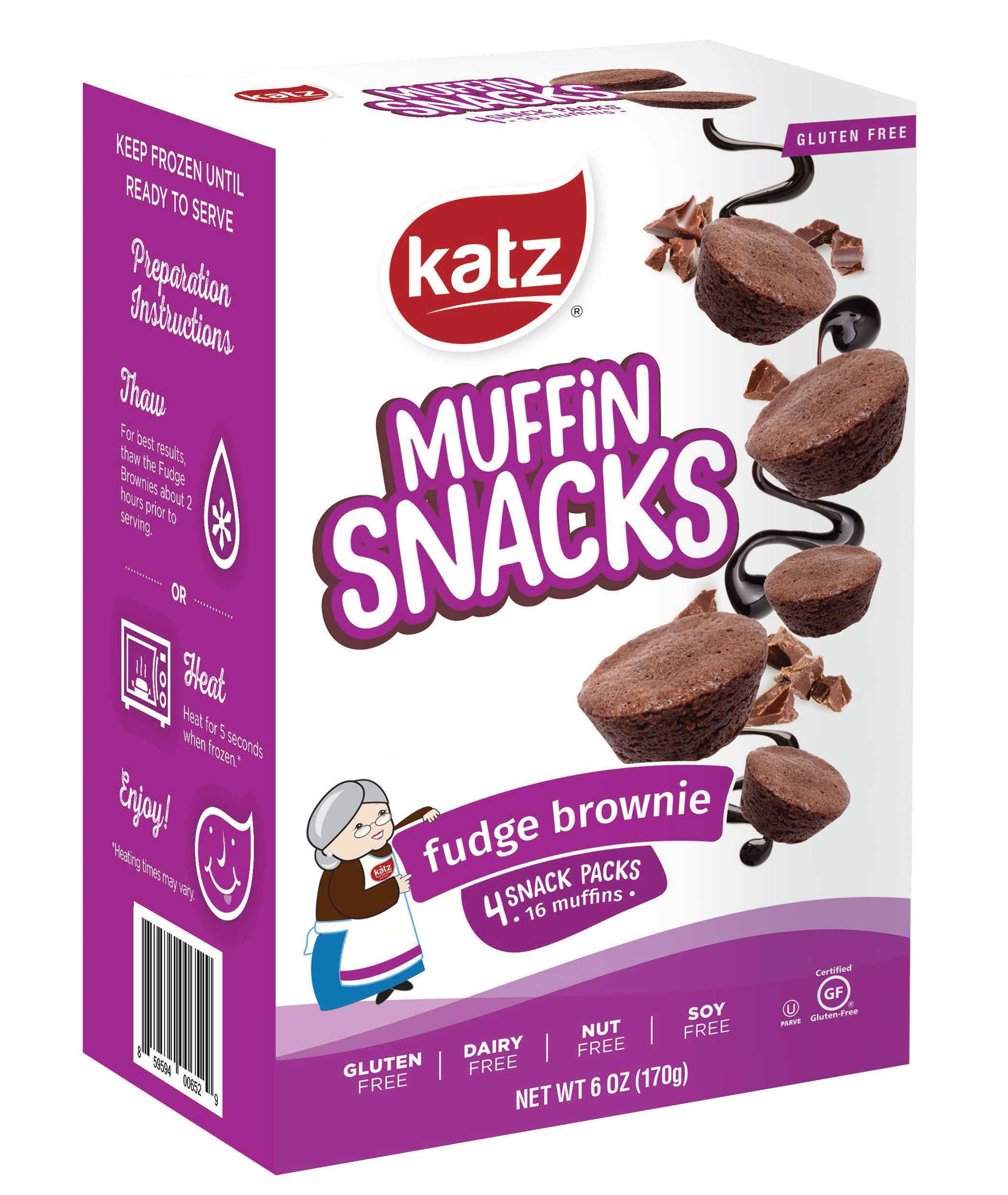 Katz Gluten Free Muffin Snacks Fudge Brownie Gluten Free, Dairy