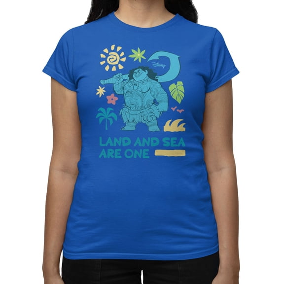 Disney Moana Land And Sea Are One Maui Women's T Shirt (Royal, S-XXL)