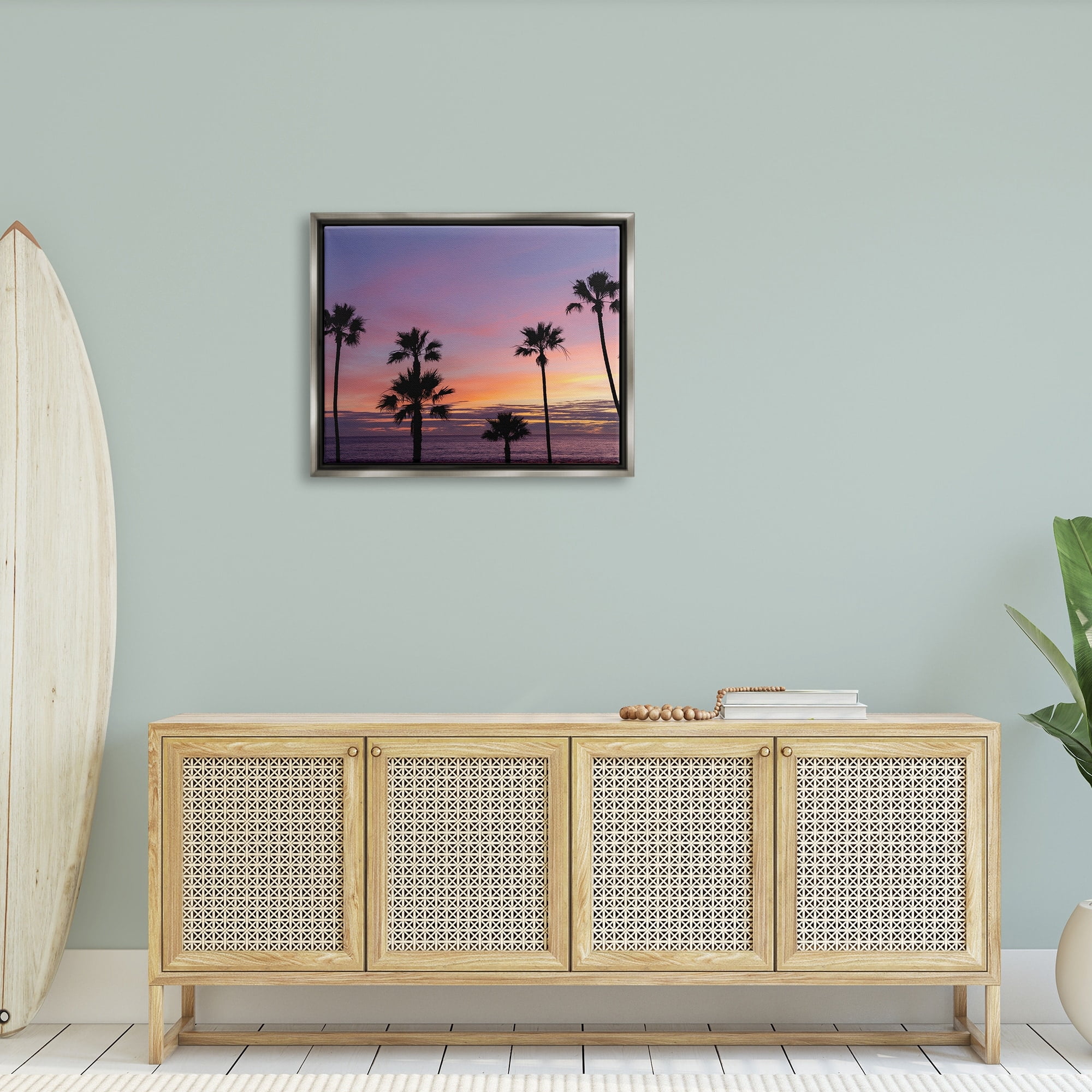 Stupell Industries Purple Sunrise Sky Tall Palm Trees Silhouettes Photograph Luster Gray Floating Framed Canvas Print Wall Art, Design by Jeff Poe Photography