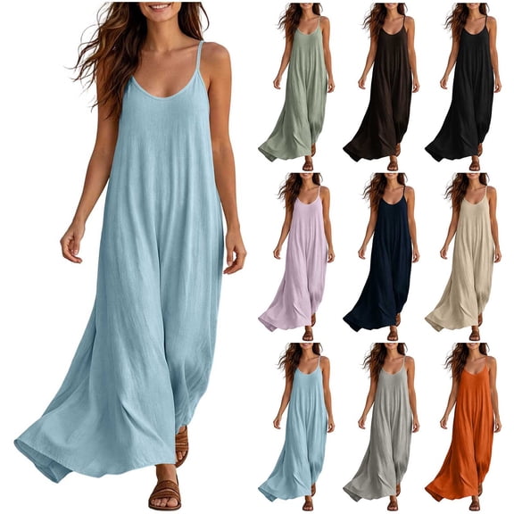 Backless Cami Dress for Women Loose House Dress Sleeveless, Spaghetti Straps, Open Back, Beach, Maxi Lounge Dress, Long Flowy Dresses Light Blue XL(XL)