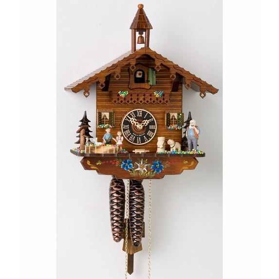 1 Day Chalet Black Forest Cuckoo Clock with Old Man and Dog by Hönes