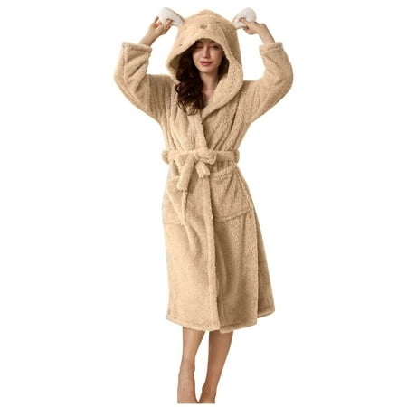 

Odeerbi Clearance Women Robes Button Warm Winter Flannel Pajamas Set Long Sleeve Fleece Nightgown Bathrobe Long Pant Khaki