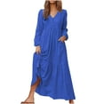 thumbnail image 2 of FcBaudy Robe à Manches Longues Col en V, Robes d'Été pour Femmes, Robes de Mode Décontractées à Manches Longues Col en V Robe Longue pour Femmes, 2 of 4