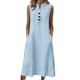 thumbnail image 3 of TaTaai Women's Loose Fit Slip Dress Solid Color Sleeveless V-Neck Linen Feel Button Front Casual Maxi Dress Summer Pocket Detail Gift, 3 of 7
